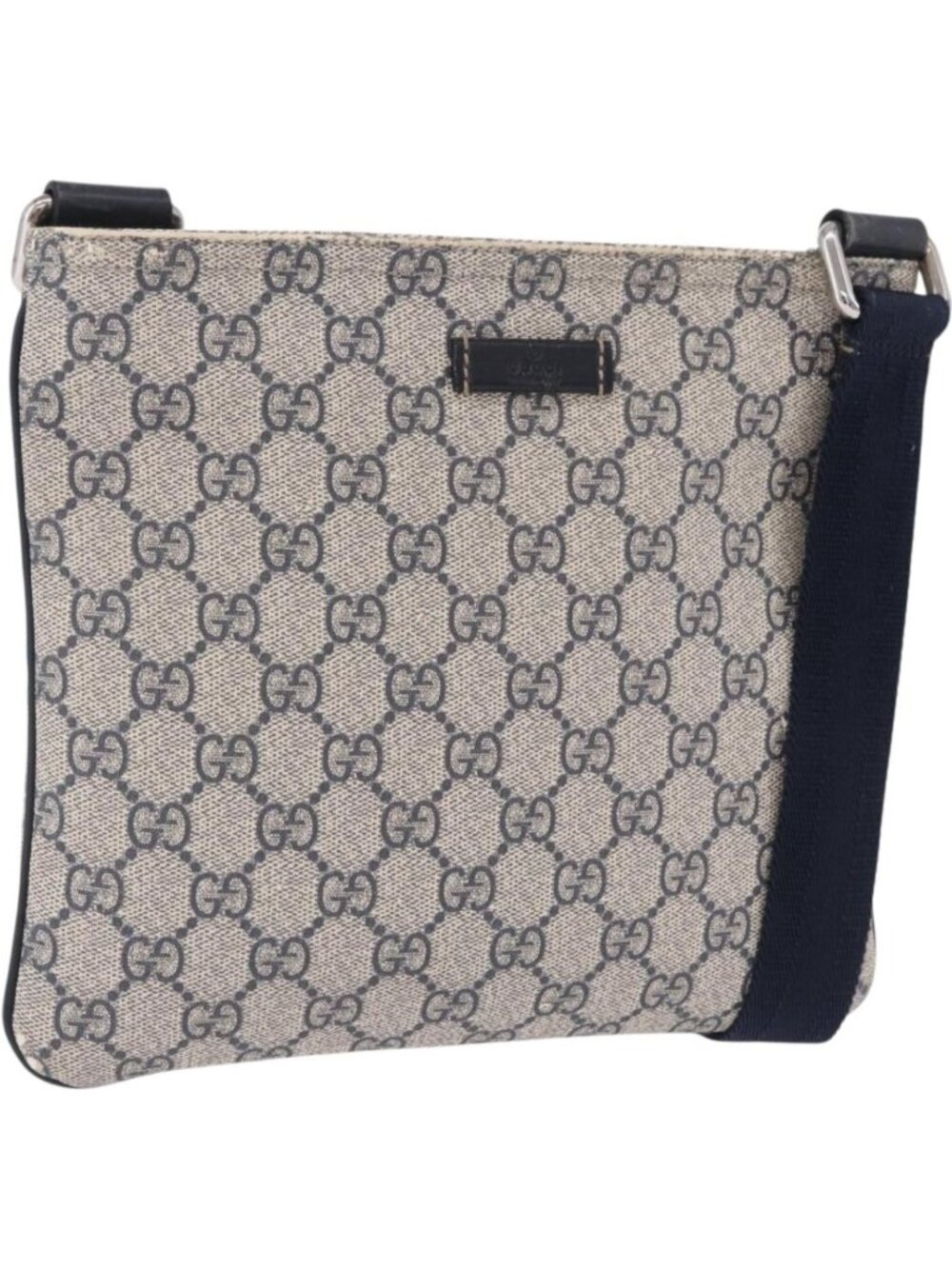 GUCCI GG Supreme Shoulder Bag PVC Navy Silver 201538